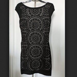 Zara black laser cut pattern bodycon dress (S)